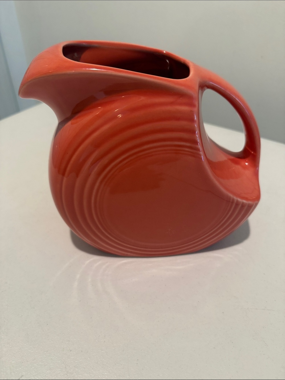 Vintage Fiestaware Coral Red Large Disc Pitcher Lowercase Lettering Excellent